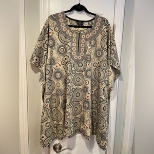 Good Times Flowy Boho Tunic Top One Size Mandala Sunburst Print Crystal Gems